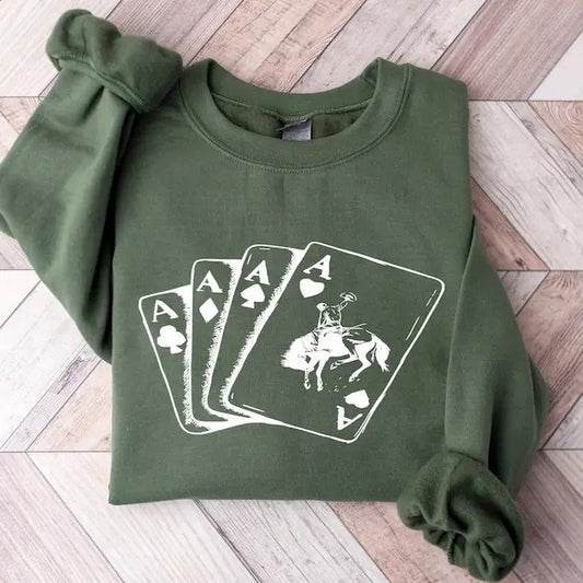 Cowboy Western Sweatshirt, Playing Card Sweatshirt, Card Hoodie, Country Sweatshirt Menswear Sweaters