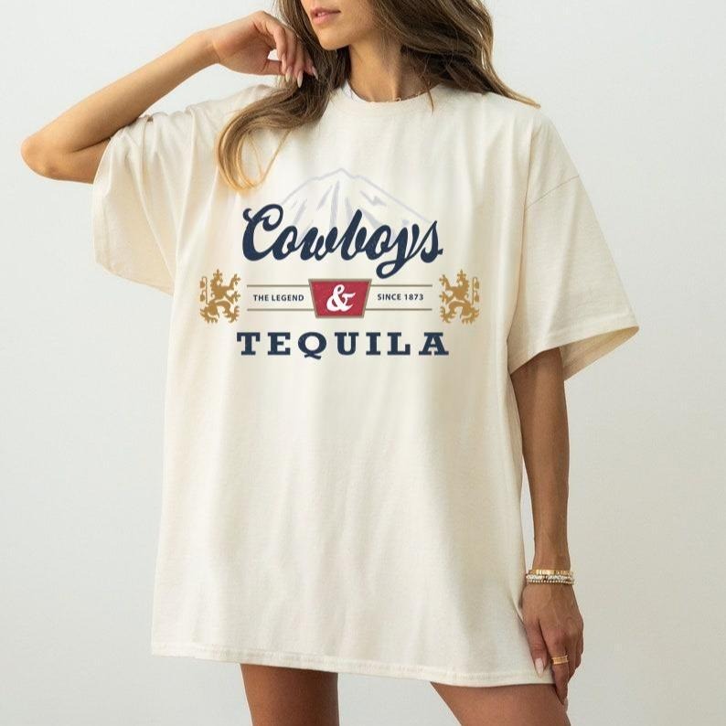 Cowboys and Tequila Beer Tee, Vintage Budlight Cowboy T-shirt, Country Music Concert, Rodeo Top T-shirt, Nashville Tee