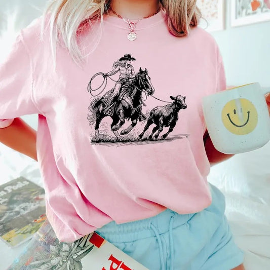 Cowgirl Breakaway Roper Shirt, Rodeo Cowgirl Sweatshirt, Western Graphic Tee, Wild West Gift, Western Cowgirl Outfit, Country Music Shirt