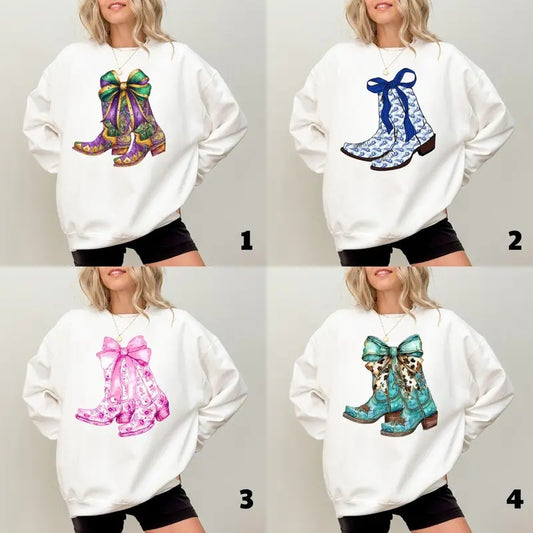 Cowgirl Coquette Bow Shirt, Cowboy Boots Tee, Country Western Style for Women, Perfect for Rodeo, Farm Life, and Casual Everyday Wear, Gift For Her, For Mom