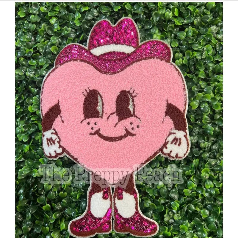 Cowgirl Heart Valentine Chenille Patch | Chenille Sequin Patch | T Shirt Patch | Iron On Patch