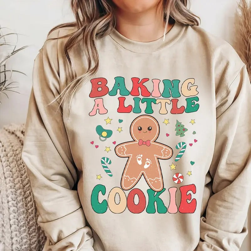 Cozy Holiday Maternity Wear - Baking a Little Cookie Pregnancy Announcement Sweatshirt for Women - Fabric, Cotton