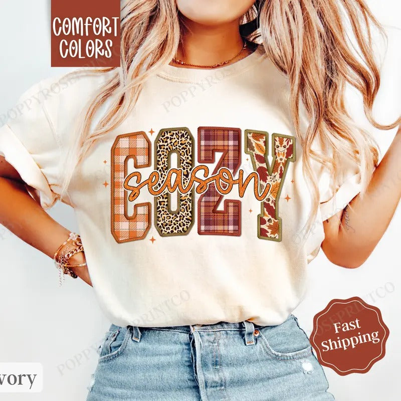 Cozy Season Shirt Comfort Colors, Womens Fall Pumpkin Shirt, Womenswear Oversized Crewneck