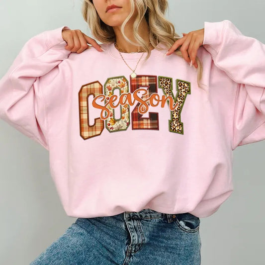 Cozy Season Sweatshirt, Cozy Fall Crewneck for Girls, Vintage Autumn Sweater For Women, Cute Thanksgiving Sweatshirt, Fall Season Tops for Mama, Cozy Season Sweater, Pumpkin Season Crewneck, Soft Cotton Long Sleeve Pullover, Women's Top, Casual Womenswear