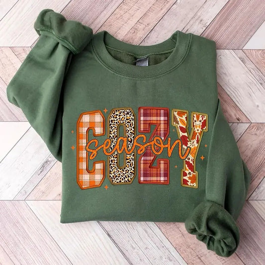 Cozy Season Sweatshirt, Retro Autumn Sweater, Womens Fall T-Shirt, Get Cozy Crewneck, Fall Graphic Shirt, Cozy Vibes Clothing, Cozy Winter Shirt