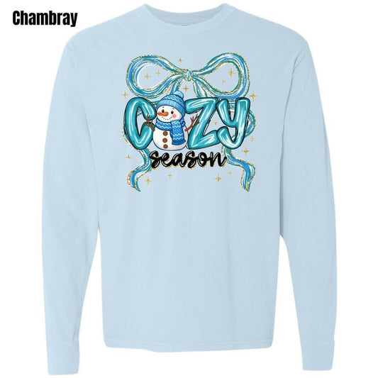 Cozy Snowman Season Long Sleeve Comfort Colors T-Shirt 'NLB' Hoodie, Sweatshirt | WearSparks.com