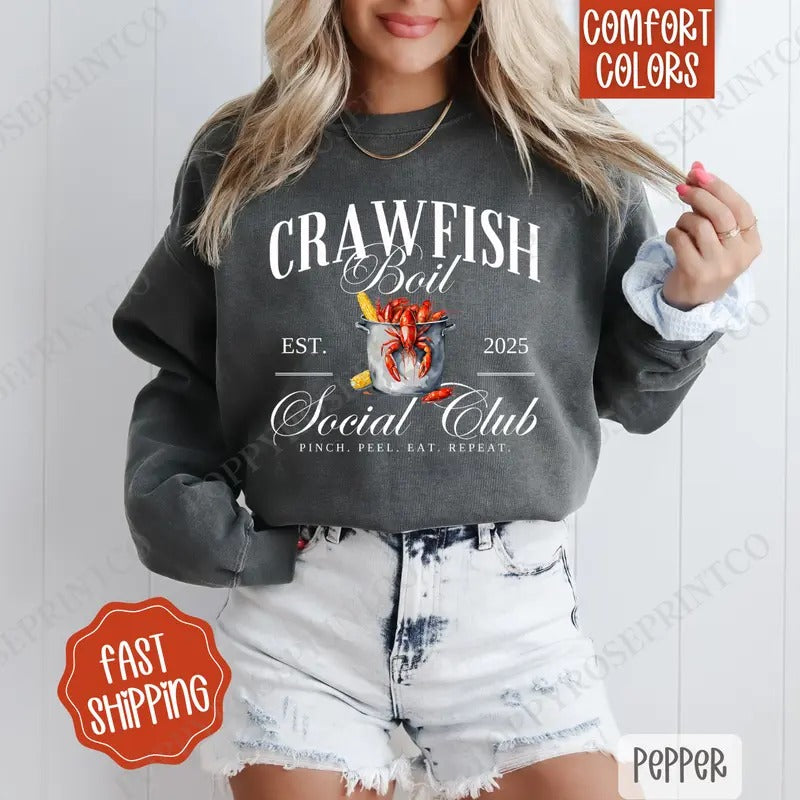Crawfish Boil Social Club Comfort Colors Sweatshirt, Crawfish Season Women's Crewneck, Cute Women's Sweater