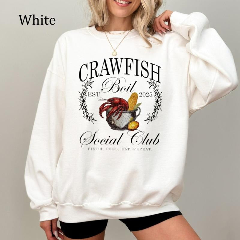 Crawfish Boil Social Club Sweatshirt, Preppy Louisiana Crawfish Shirt, Cozy Fleece Sweatshirt, Everyday Casual Comfort