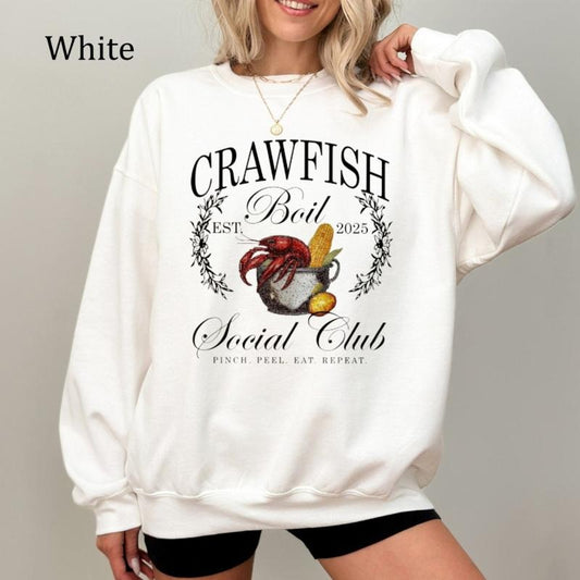 Crawfish Boil Social Club Sweatshirt, Preppy Louisiana Crawfish Shirt, Cozy Fleece Sweatshirt, Everyday Casual Comfort
