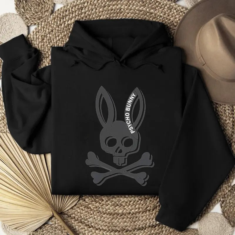 Crazy Bunny Hoodie, Psycho Bunny Skull & Bone, Punk, Cool Shirt
