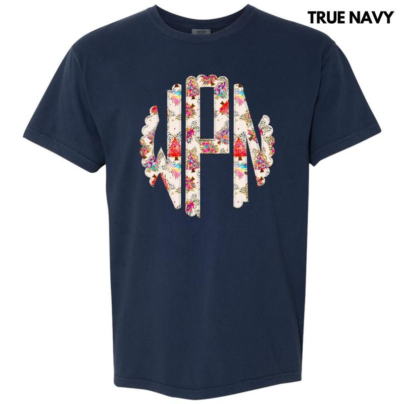 Crazy Colorful Christmas Monogram Comfort Colors T-Shirt 'NLB'