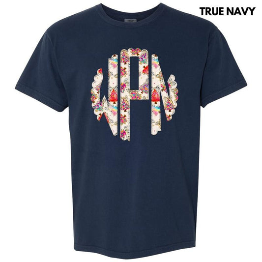 Crazy Colorful Christmas Monogram Comfort Colors T-Shirt 'NLB'