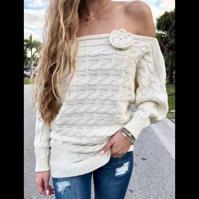 Cream Off The Shoulder Sweater