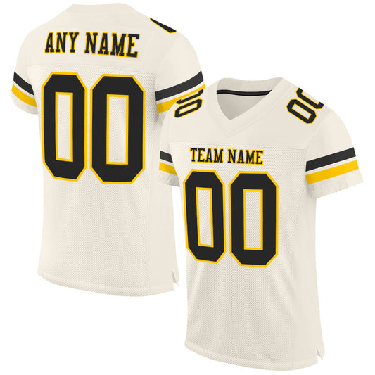 Custom Cream Black-Gold Mesh Authentic Football Jersey T-Shirts, Hoodie, Sweatshirt | WearSparks.com (Image 1)