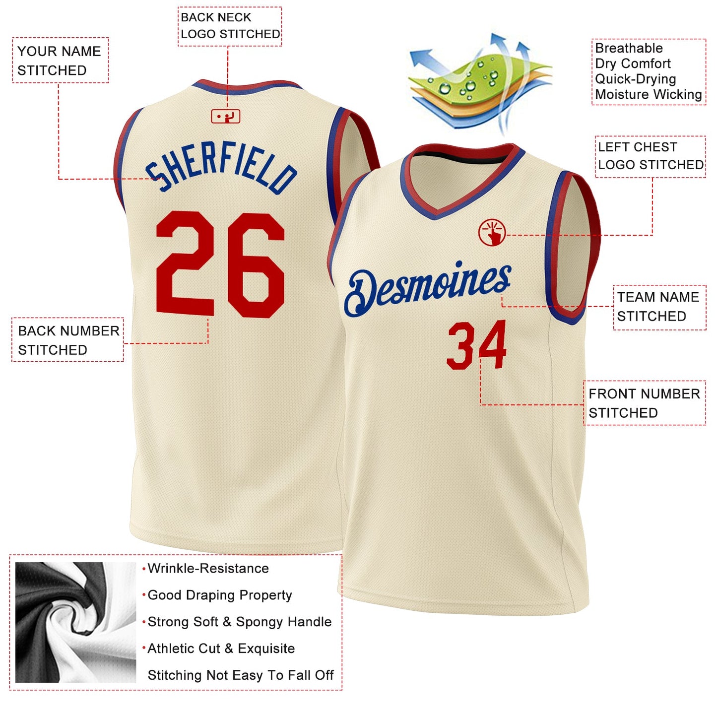 Custom Cream Red-Royal Authentic Throwback Basketball Jersey T-Shirts, Hoodie, Sweatshirt | WearSparks.com (Image 3)