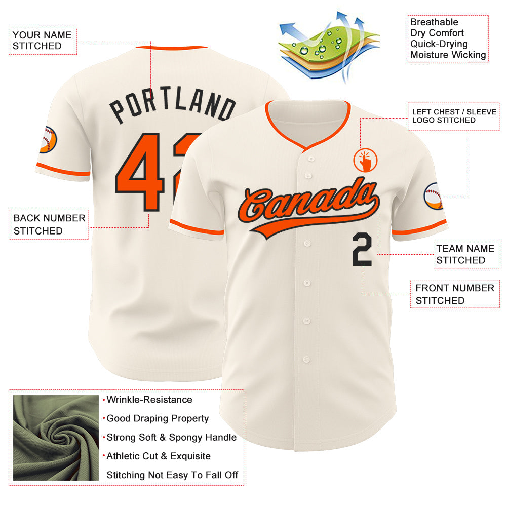 Custom Cream Orange-Black Authentic Baseball Jersey