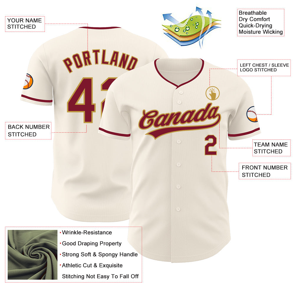 Custom Cream Crimson-Old Gold Authentic Baseball Jersey