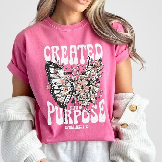 Created With A Purpose Shirts, Boho Christian Shirt, Vintage Shirt For Women, Jesus Shirts, Gifts For Christians, Faith Tee, Bible Verse Shirt, Women's Tops, Gift For Her, Jesus Apparel Faith Based Shirt