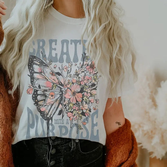 Created With A Purpose T-Shirt, Boho Christian Comfort Colors Shirts, Vintage Christians T Shirts, Faith Shirt Bible Verse Shirt, Religious Shirt, Jesus Apparel, Faith Based Womenswear Tee, Gift for Her