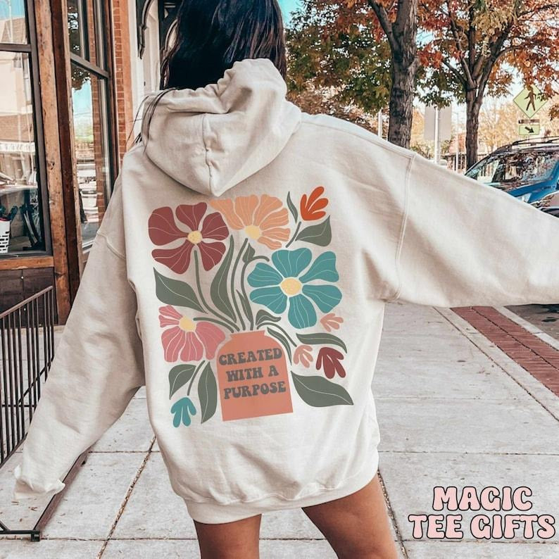 Created with a purpose Boho Christian Hoodie Bible Verse Christian Sweatshirts Jesus Hoodie Church hoodie Trendy Hoodie Religious  T-shirt, sweater and Hoodie