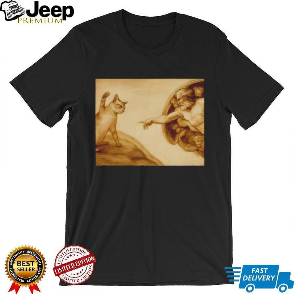 Creation of Adam Michelangelo Cat Parody Art T Shirt