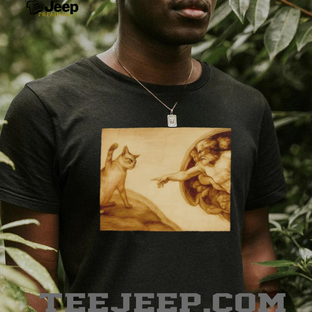 Creation of Adam Michelangelo Cat Parody Art T Shirt