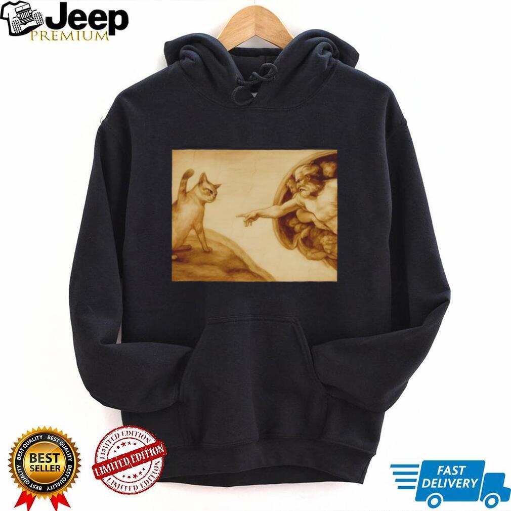 Creation of Adam Michelangelo Cat Parody Art T Shirt