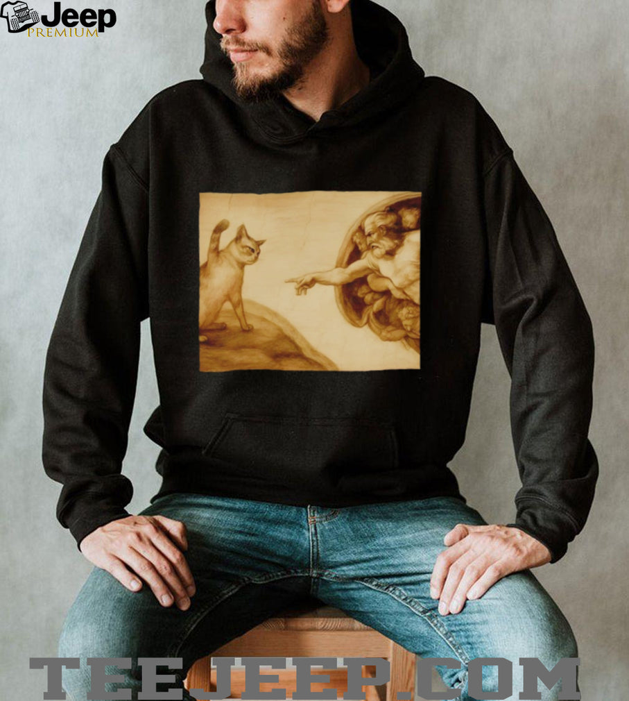 Creation of Adam Michelangelo Cat Parody Art T Shirt