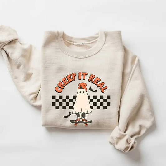 Creep It Real Sweatshirt, Retro Ghost Halloween Shirt, Spooky Season Shirt, Halloween Sweater, Halloween Gift Shirt, Funny Fall Halloween Shirt
