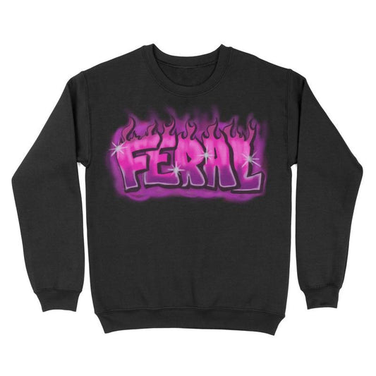 Crewneck Sweatshirt - Feral Air Brush, Halloween, Fall, Spooky Sweatshirt, Gift for Mom