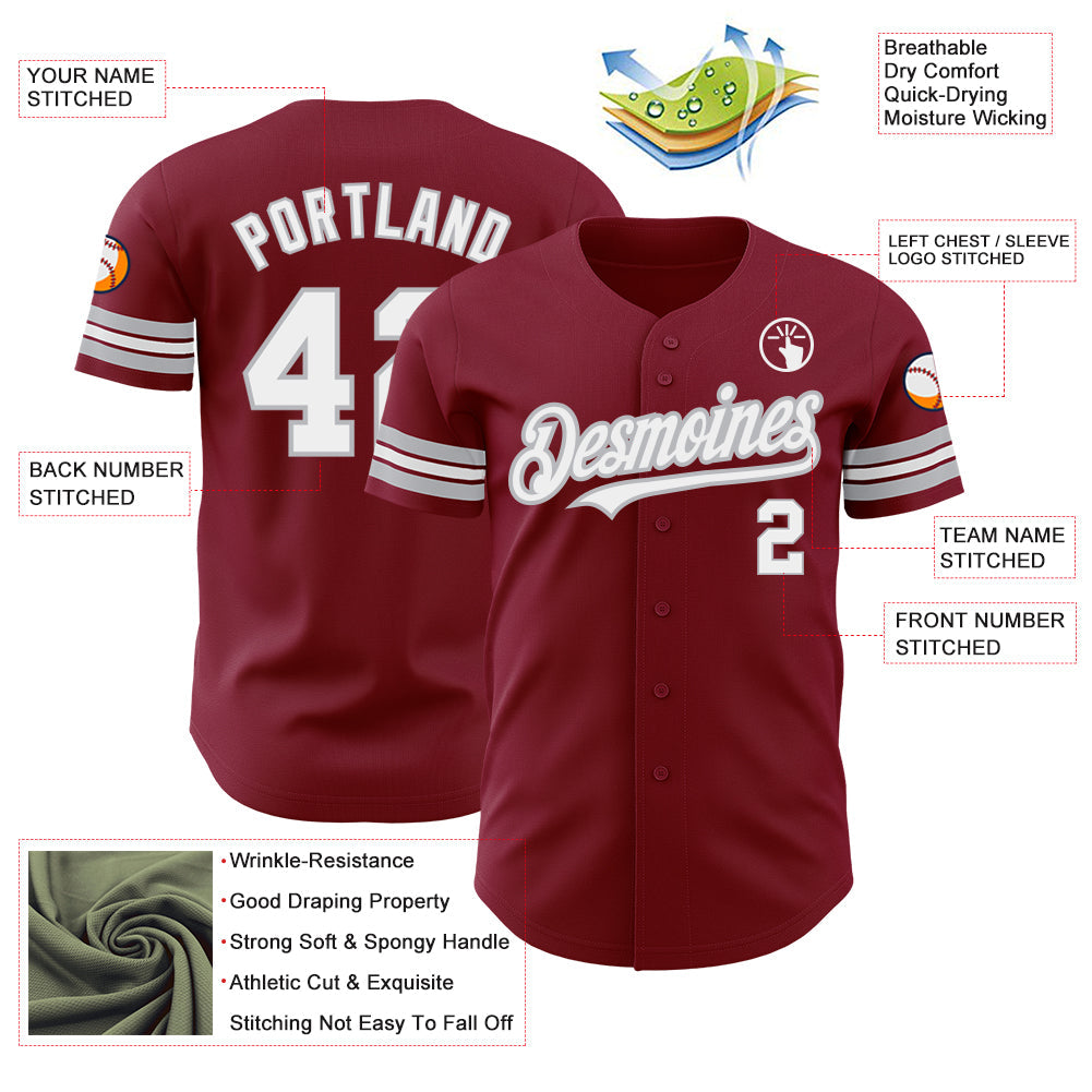Custom Crimson White-Gray Authentic Baseball Jersey