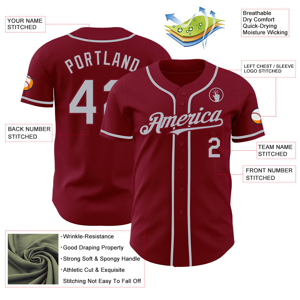 Custom Crimson Gray Authentic Baseball Jersey