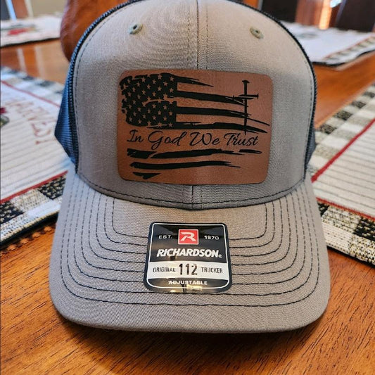 In God We Trust Flag w/ Cross - Richardson 112 Trucker Hat