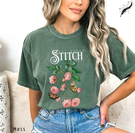 Cross Stitch Shirt Gift for Cross Stitcher Floral Cross Stitch T-Shirt Butterfly Needlepoint Vintage Style Shirt