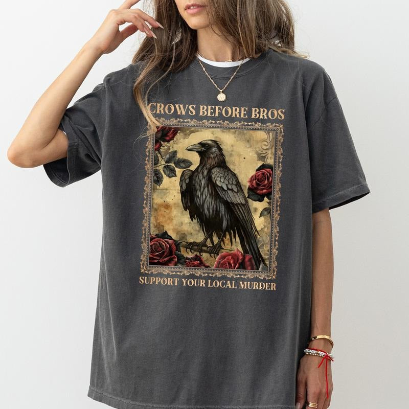 Crows Before Bros Shirt Comfort Colors, True Crime Lover Women Tee, Feminist Women Gifts, Dark Academia Womenswear