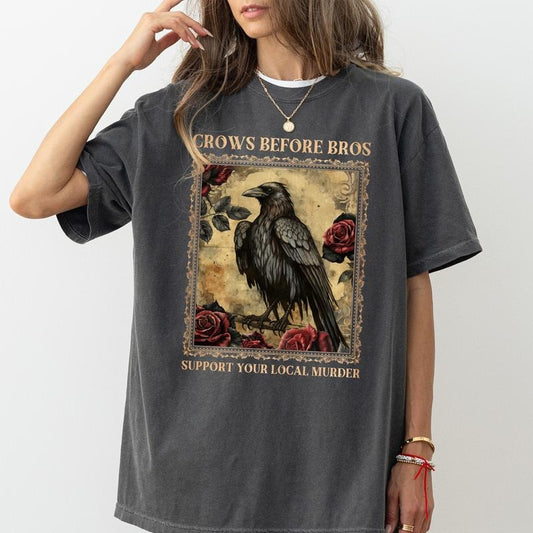 Crows Before Bros Shirt Comfort Colors, True Crime Lover Women Tee, Feminist Women Gifts, Dark Academia Womenswear