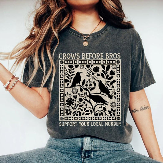 Crows Before Bros Shirt, Funny Halloween Shirt, Crow Lover Sweatshirt, Support Your Local Murder Shirt, Crow Halloween Sweatshirt, Spooky Season Gift, Bird Lover Gift For You, Gift for Bird Lover, Halloween Gift for Her, Vintage Crow Shirt, Women Top
