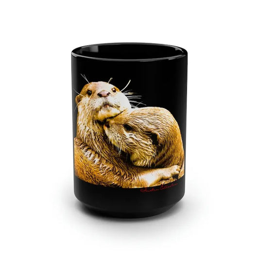 Cup Otters Ceramic Black Mug, for Her Christmas Him Her Animal Lover Unique Otter Mug Best Gift Great