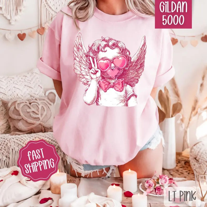 Cupid Bubble Shirt Gildan, Valentine's Day Women's Tee, Holiday Women's Tshirt Plus Sizes
