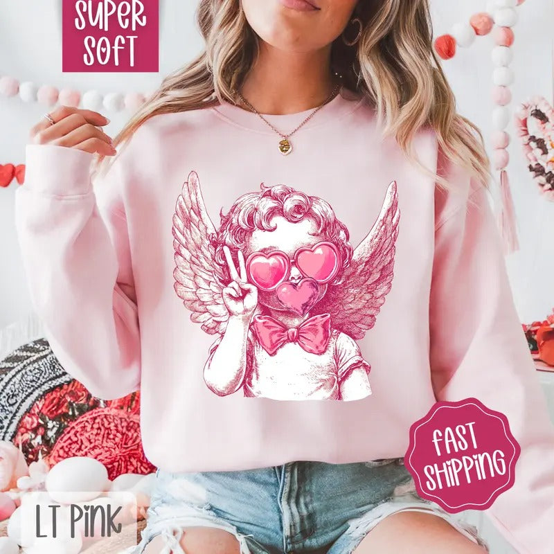 Cupid Bubble Sweatshirt, Valentine's Day Crewneck, Holiday Women's Sweater