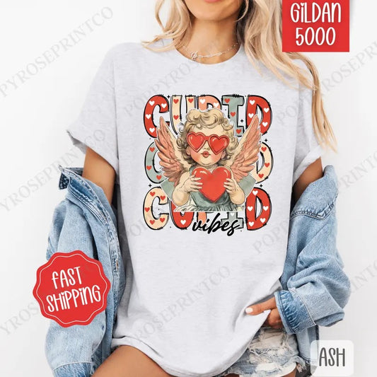 Cupid Vibes Shirt Gildan, Valentine's Day Women's Tee, Holiday Women's Tshirt Plus Sizes