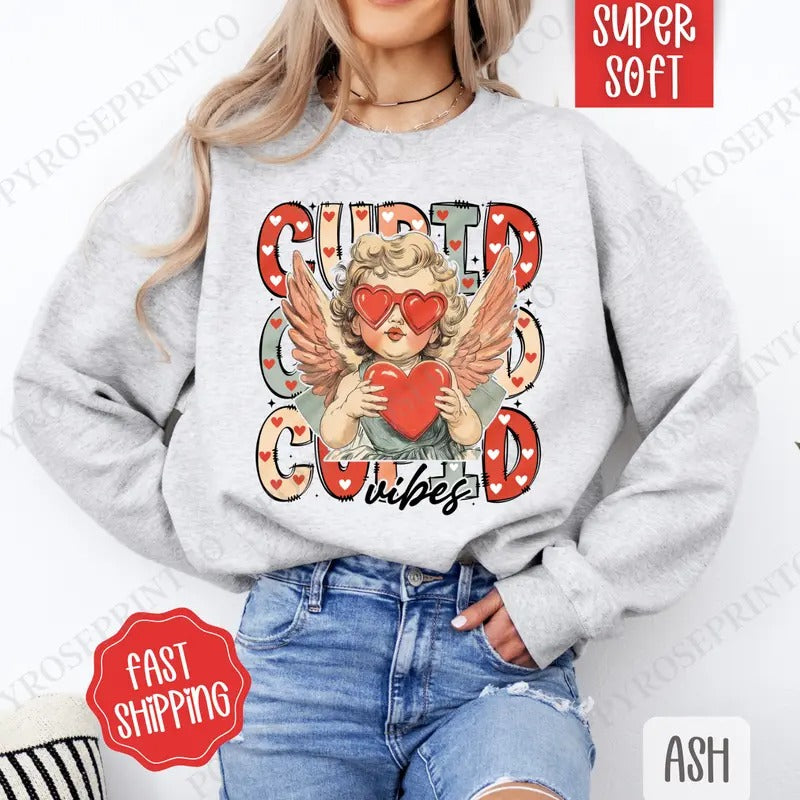 Cupid Vibes Valentines Sweatshirt, Valentine's Day Crewneck, Holiday Women's Sweater valentine sweatshirt valentine day
