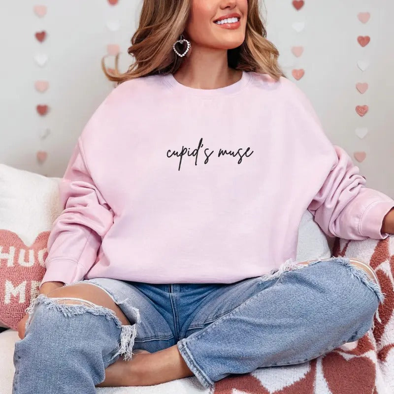 Cupid's Muse Embroidered Sweatshirt, Good Vibes Sweatshirt, Quotes Sweater, Comfort Colors Embroidered T-Shirt EMB