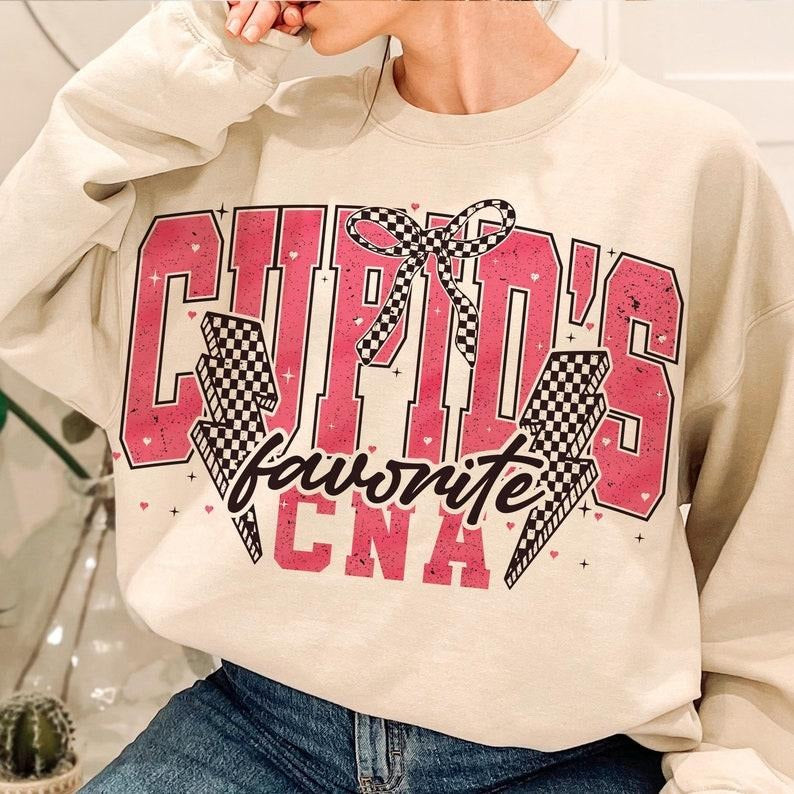 Cupid's favorite CNA Sweatshirt, Nurse life Valentine Sweatshirt, Nurse Coquette bow checkred Sweatshirt, Valentines Day Nurse Sweatshirt, Cna Nurse Gift Sweatshirt