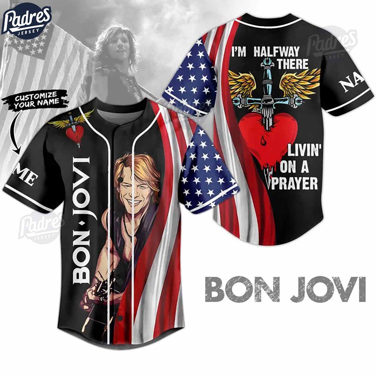Custom 4th Of July Bon Jovi Baseball Jersey - Padres Jersey Oasis: Elevate Your Baseball Style Game T-Shirts,... (Image 1)