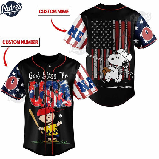 Custom 4th Of July Peanut And Snoopy USA Baseball Jersey - Padres Jersey Oasis: Elevate Your Baseball Style Game