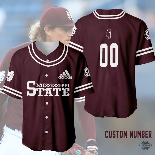 Custom Adidas Mississippi State University Baseball Jersey Shirt July 2024 Maroon Replica NEW
