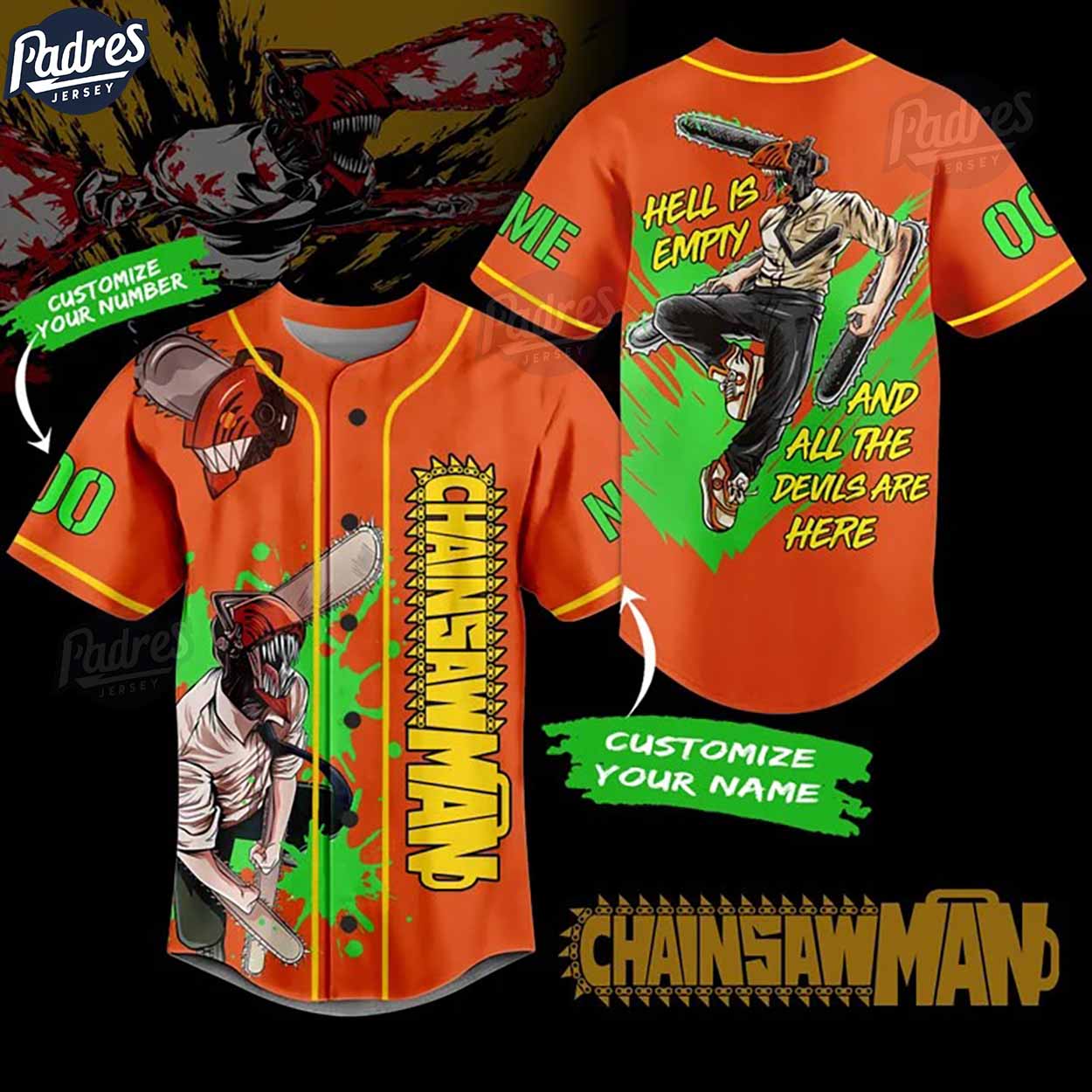 Custom Anime Chainsaw Man Baseball Jersey - Padres Jersey Oasis: Elevate Your Baseball Style Game