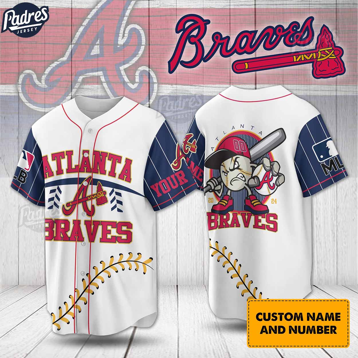 Custom Atlanta Braves Baseball MLB Baseball Jersey - Padres Jersey Oasis: Elevate Your Baseball Style Game... (Image 1)