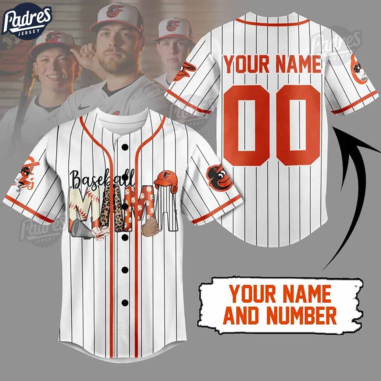 Custom Baseball Mama Baltimore Orioles Baseball Jersey - Padres Jersey Oasis: Elevate Your Baseball Style Game... (Image 1)